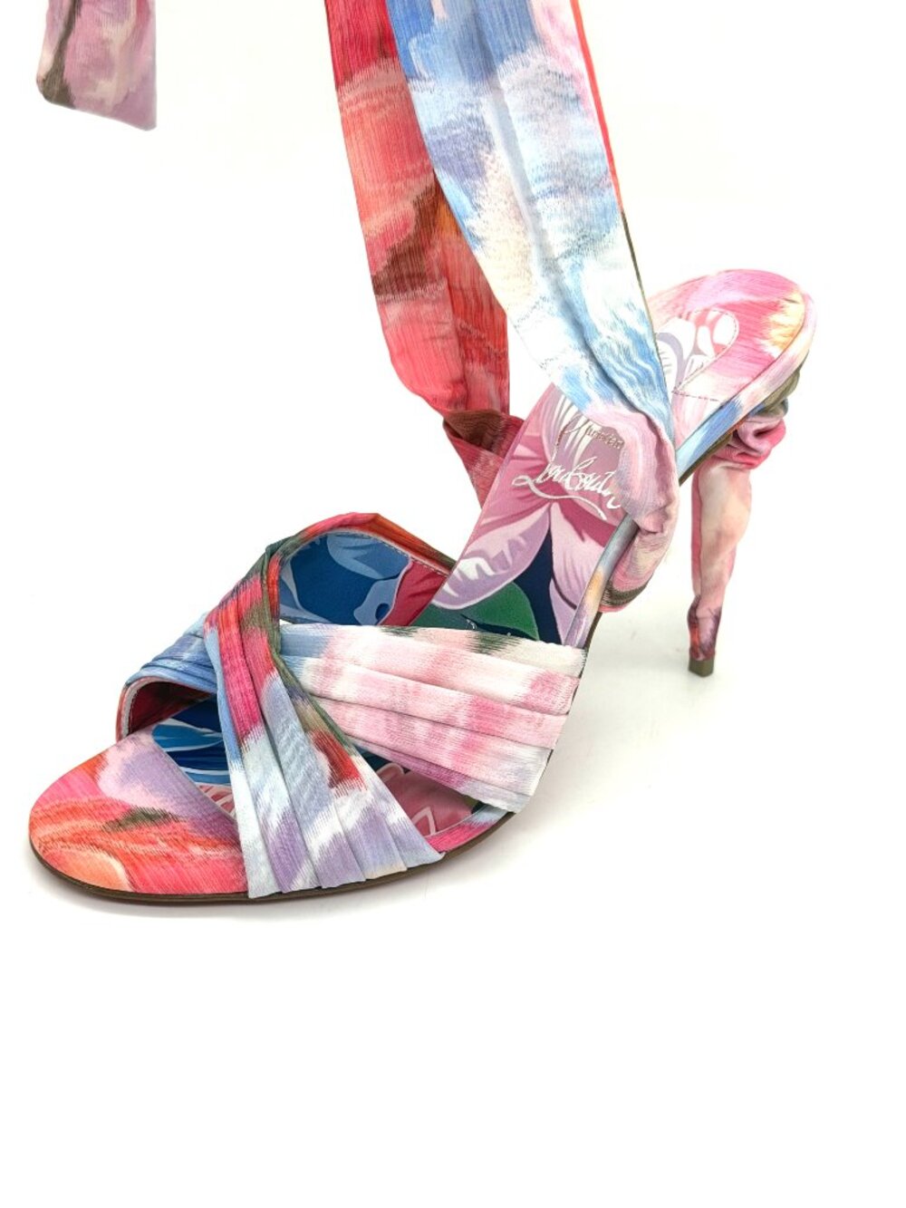 Christian Louboutin AFFABULA LACE UP Silk Peonies Ankle Tie Sandals Heels - Picture 6 of 16